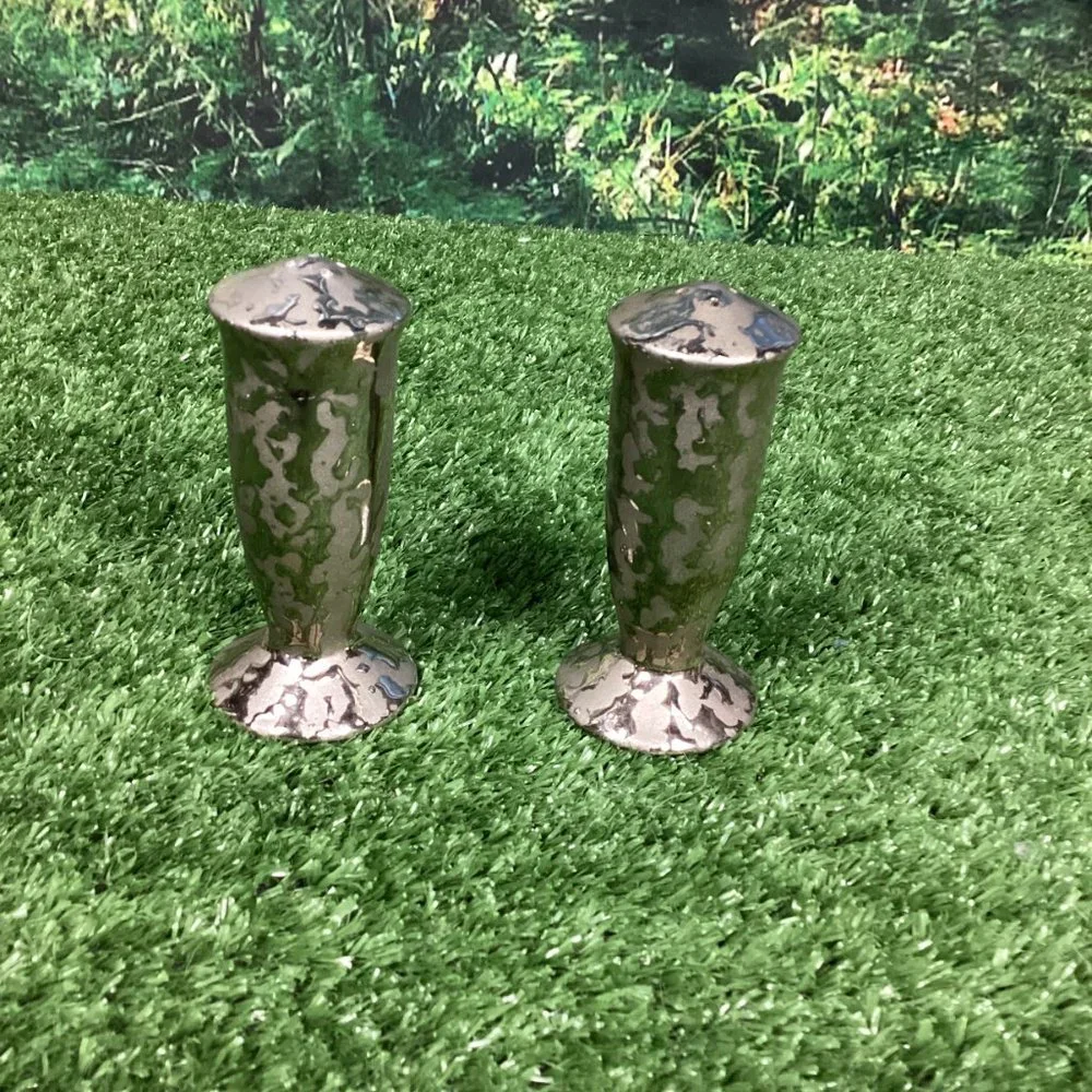 Vintage Salt Pepper Shakers Silver Two Tone Ceramic